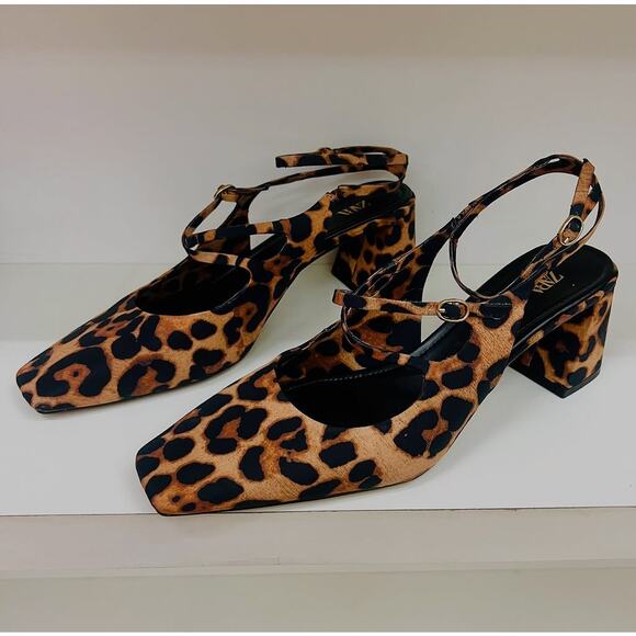 ZARA Leopard Print Mary Jane Block Heels NWT – Animal Print Buckled Strap Shoes - Picture 5 of 16